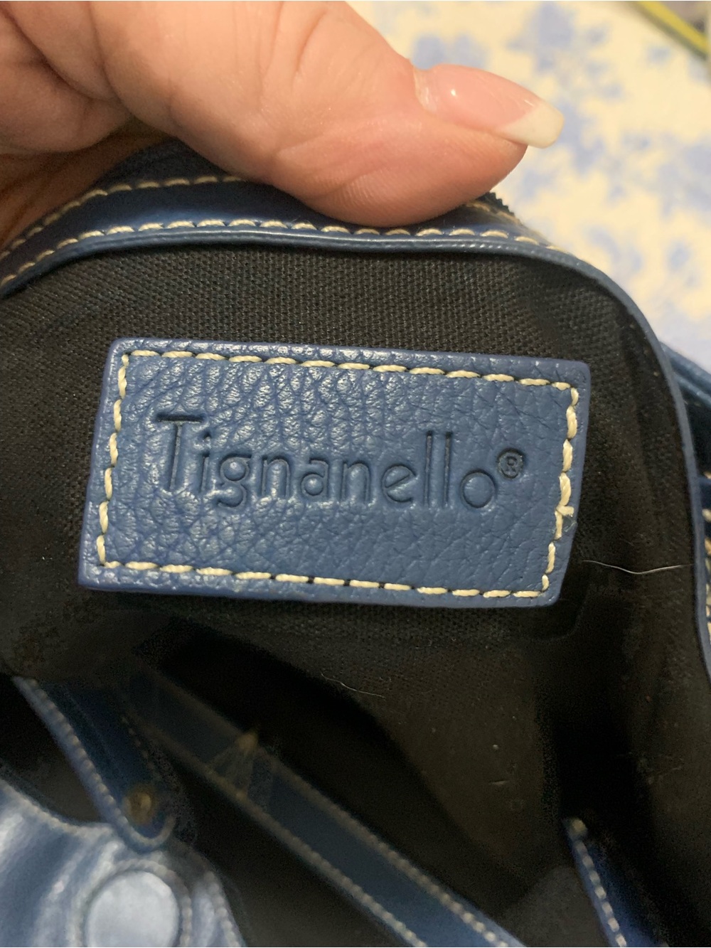 Tignanello Deep Blue Leather Shoulder Bag with Buckle Accents - Picture 5 of 5